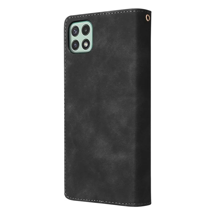 Für Samsung Galaxy A22 5G (EU -version) Mehrere Kartensteckplätze Leder -handy -hülle Wallet -ständer Magnetische Verschlussabdeckung Mit Reißverschluss in Tasche - Schwarz