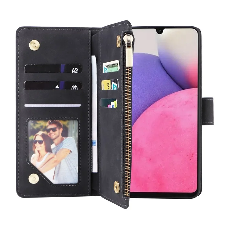 Para Samsung Galaxy A33 5G PU Cuero Ranuras Múltiples Ranuras de Stand Case de Bolsillo de Bolsillo a Prueba de Gota Tapa Del Teléfono - Negro