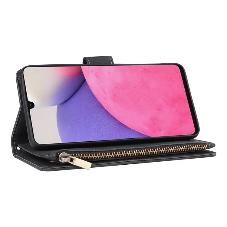 Para Samsung Galaxy A33 5G PU Cuero Ranuras Múltiples Ranuras de Stand Case de Bolsillo de Bolsillo a Prueba de Gota Tapa Del Teléfono - Negro
