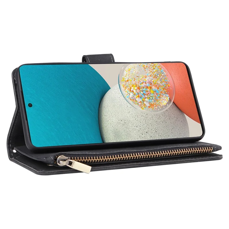 For Samsung Galaxy A53 5G Multiple Card Slots Drop-proof Case Leather Wallet Stand Folio Flip Phone Cover with Zipper Pocket - Black