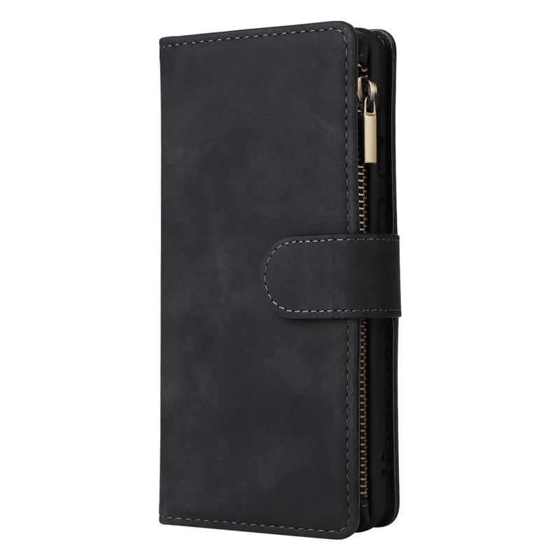For Samsung Galaxy A53 5G Multiple Card Slots Drop-proof Case Leather Wallet Stand Folio Flip Phone Cover with Zipper Pocket - Black