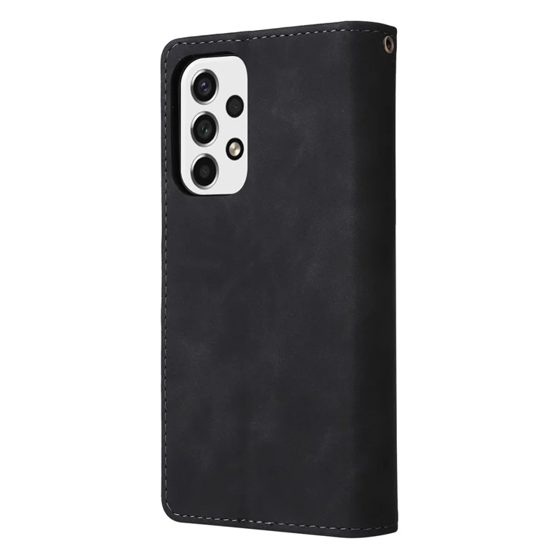 For Samsung Galaxy A53 5G Multiple Card Slots Drop-proof Case Leather Wallet Stand Folio Flip Phone Cover with Zipper Pocket - Black