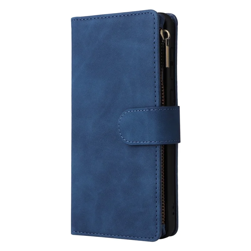 For Samsung Galaxy A53 5G Multiple Card Slots Drop-proof Case Leather Wallet Stand Folio Flip Phone Cover with Zipper Pocket - Blue