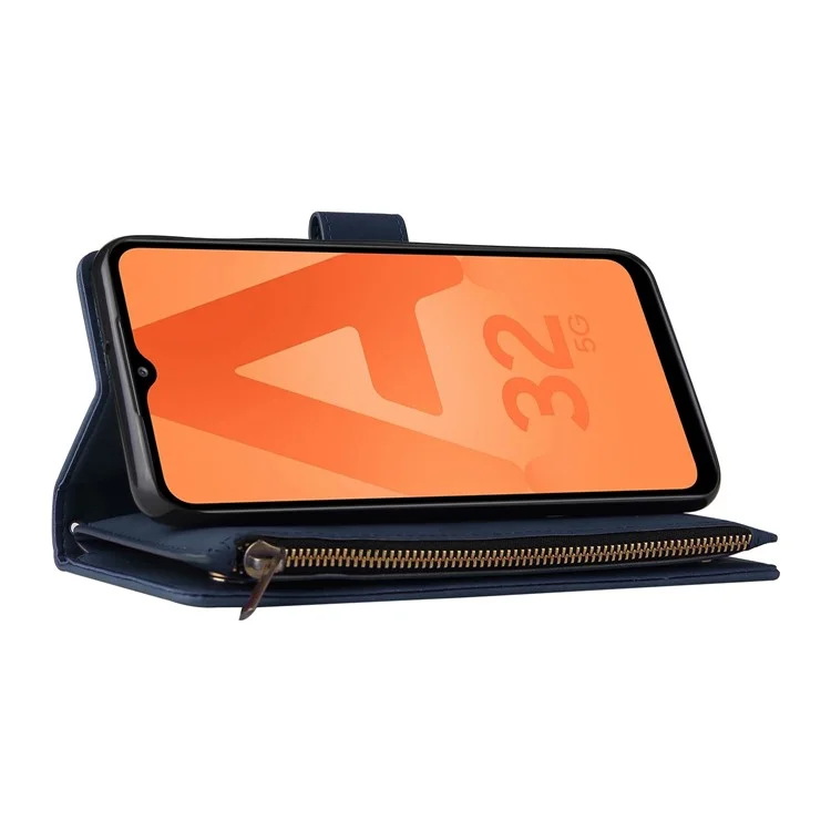 Für Samsung Galaxy A32 5G / M32 5G Multi -card -slots PU Leder Full Protection Telefonabdeckung Reißverschluss Taschen -design Brieftasche Hülle - Blau