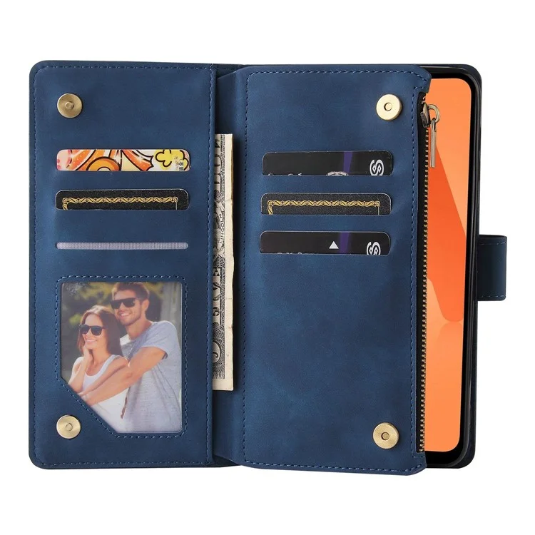 Für Samsung Galaxy A32 5G / M32 5G Multi -card -slots PU Leder Full Protection Telefonabdeckung Reißverschluss Taschen -design Brieftasche Hülle - Blau