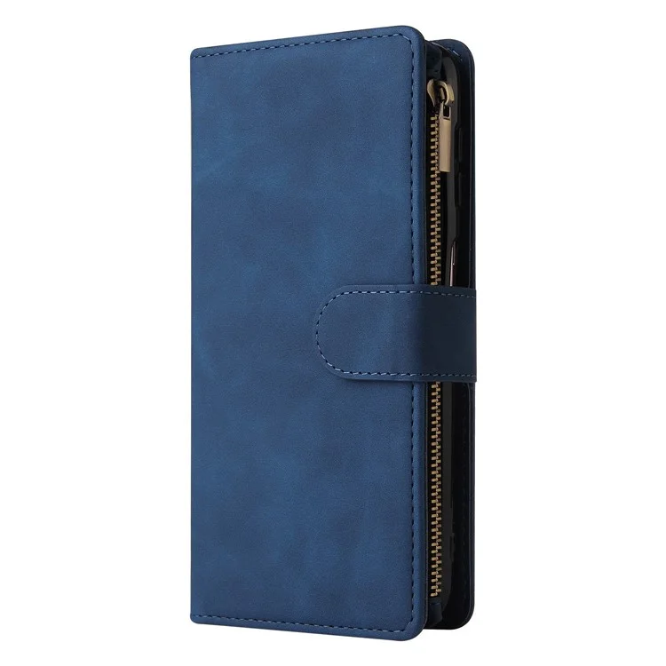 Für Samsung Galaxy A32 5G / M32 5G Multi -card -slots PU Leder Full Protection Telefonabdeckung Reißverschluss Taschen -design Brieftasche Hülle - Blau