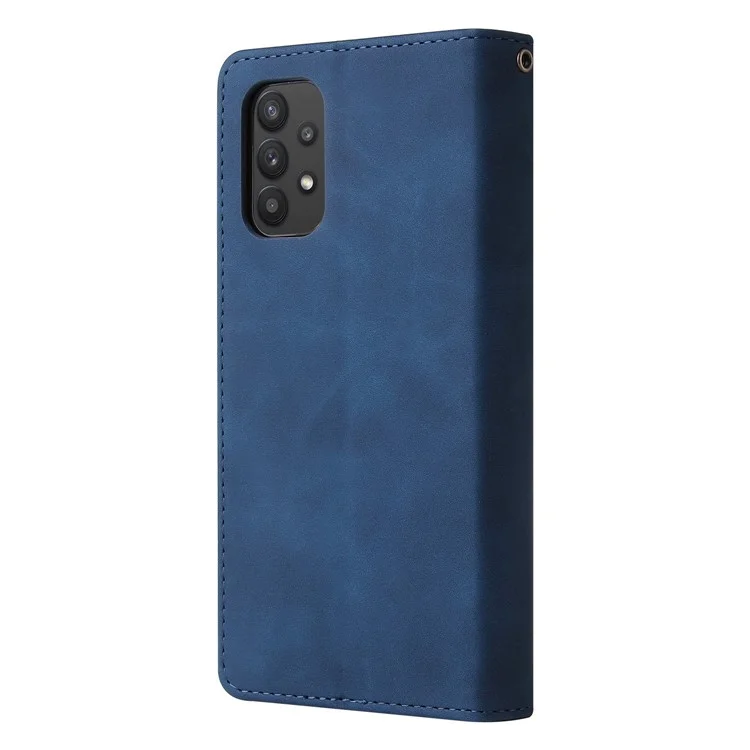 Für Samsung Galaxy A32 5G / M32 5G Multi -card -slots PU Leder Full Protection Telefonabdeckung Reißverschluss Taschen -design Brieftasche Hülle - Blau