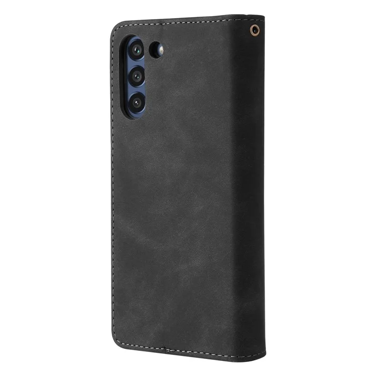 Für Samsung Galaxy S21 fe 5G Multi -card -slots PU Leder Telefon Brieftasche Abdeckung Reißverschluss Taschenentwicklung Entwurfsschutzhülle - Schwarz