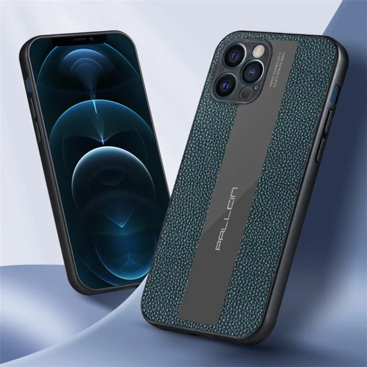 Para Iphone 14 Pro Max 6.7 Pulgadas Case de Teléfono Celular Litchi Anti-fingerprint Soft Genuine Leather+TPU Tapa Trasera - Verde