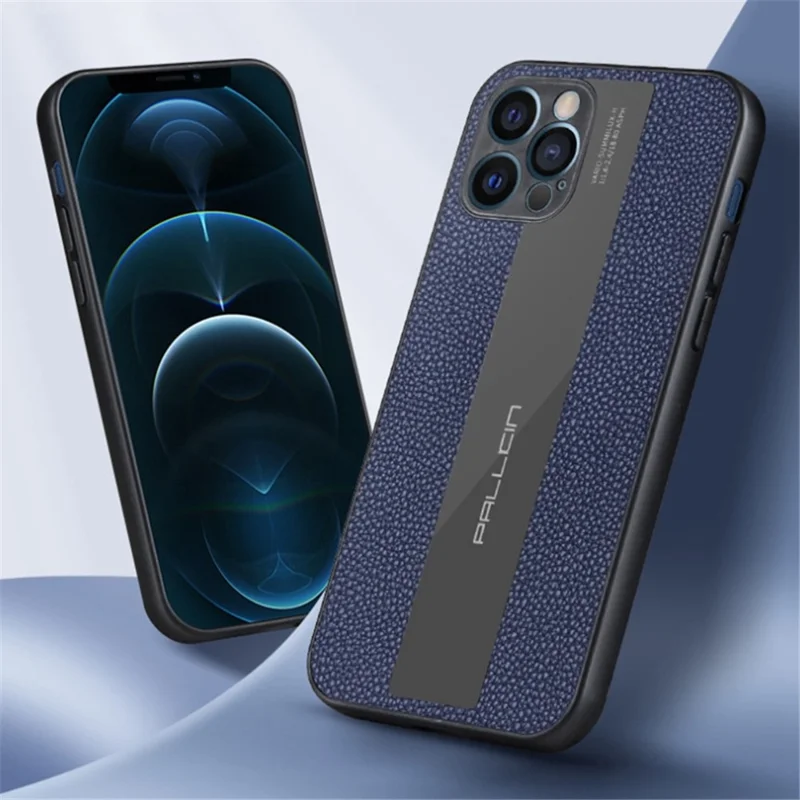 For iPhone 14 Pro Max 6.7 inch Cell Phone Case Litchi Anti-fingerprint Soft Genuine Leather+TPU Back Cover - Blue