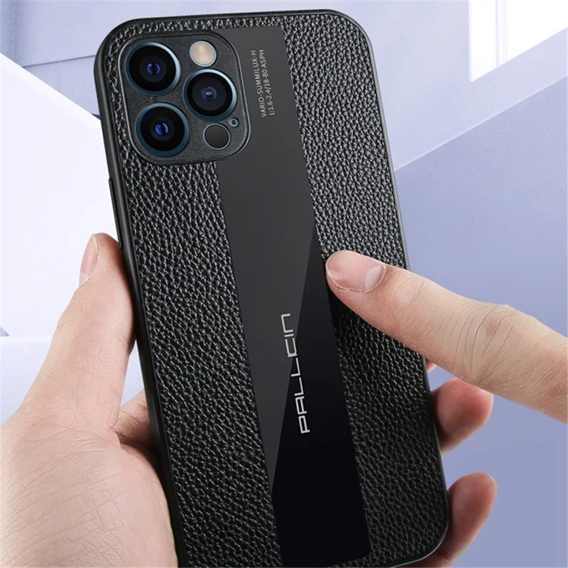 For iPhone 14 Pro Max 6.7 inch Cell Phone Case Litchi Anti-fingerprint Soft Genuine Leather+TPU Back Cover - Blue