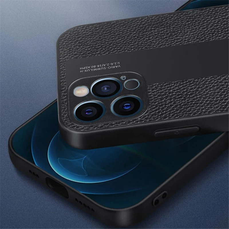 For iPhone 14 Pro Max 6.7 inch Cell Phone Case Litchi Anti-fingerprint Soft Genuine Leather+TPU Back Cover - Blue
