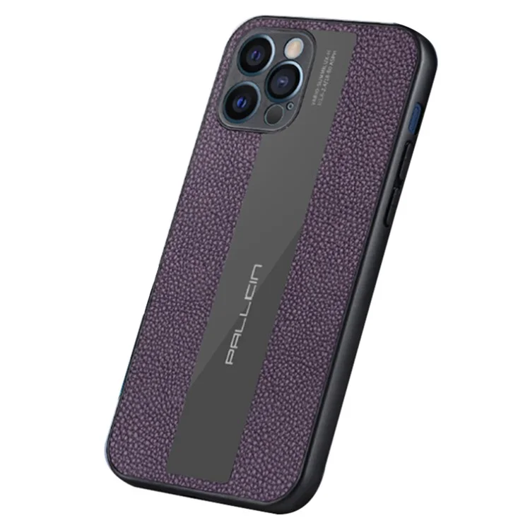 For iPhone 14 6.1 inch Anti-scratch Phone Case Genuine Leather+TPU Hybrid Phone Back Cover - Purple