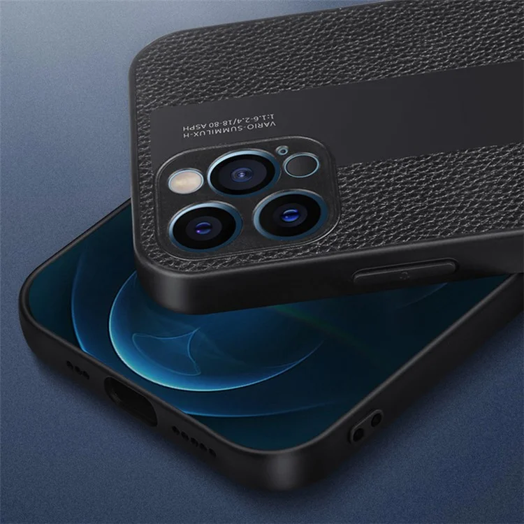 Para Iphone 14 Max 6.7 Pulgadas Case Protectora Anti-scratch Cover Genuine Leather+TPU Teléfono - Negro