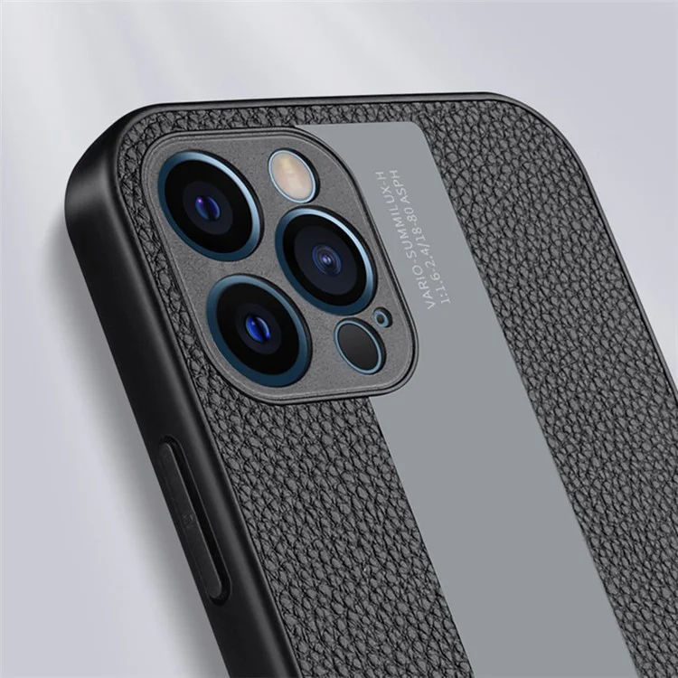 Para Iphone 14 Max 6.7 Pulgadas Case Protectora Anti-scratch Cover Genuine Leather+TPU Teléfono - Negro