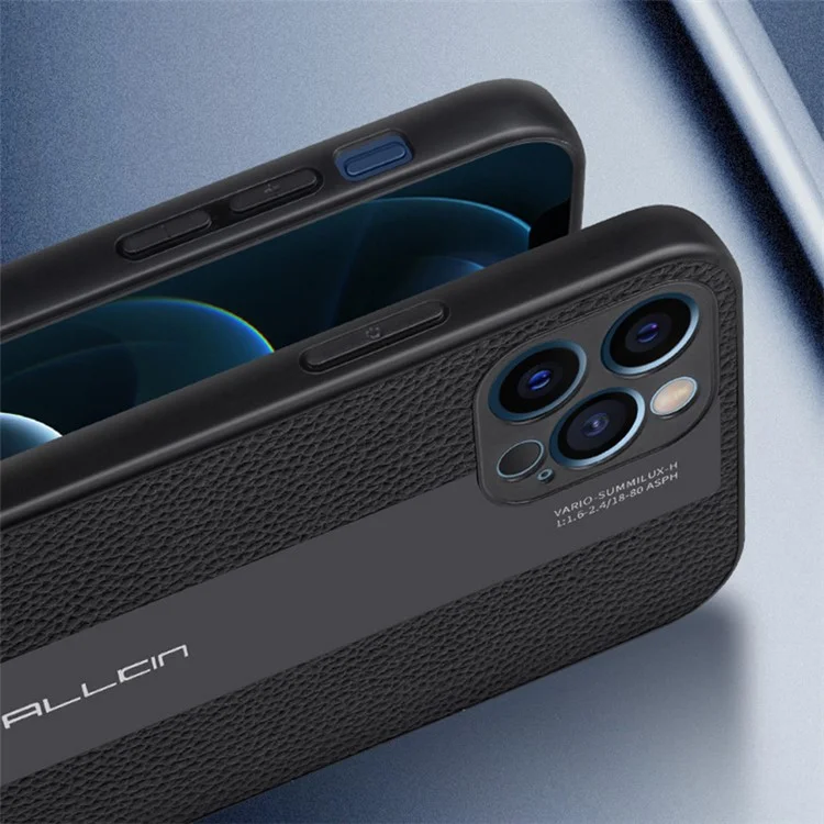 Para Iphone 14 Max 6.7 Pulgadas Case Protectora Anti-scratch Cover Genuine Leather+TPU Teléfono - Negro