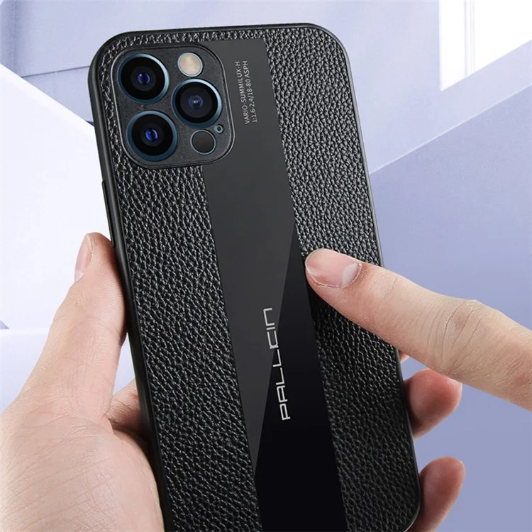 Para Iphone 14 Max 6.7 Pulgadas Case Protectora Anti-scratch Cover Genuine Leather+TPU Teléfono - Negro