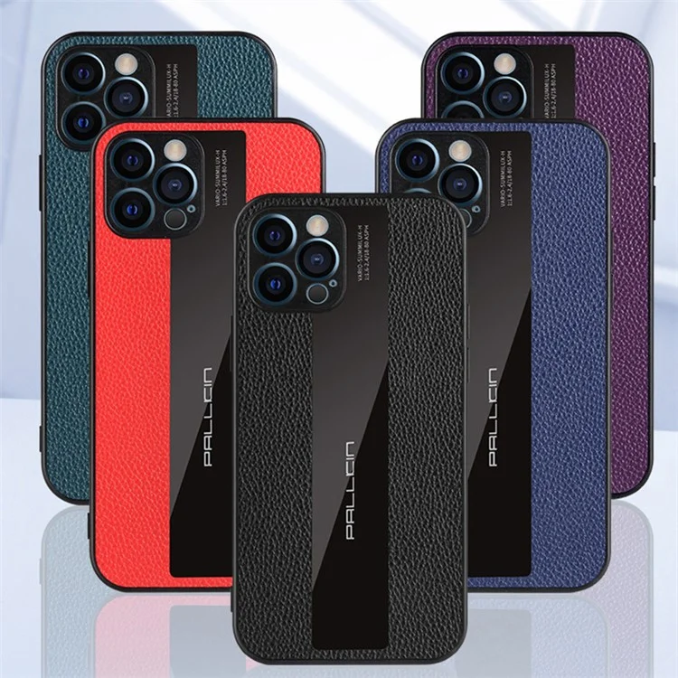 Para Iphone 14 Max 6.7 Pulgadas Case Protectora Anti-scratch Cover Genuine Leather+TPU Teléfono - Negro