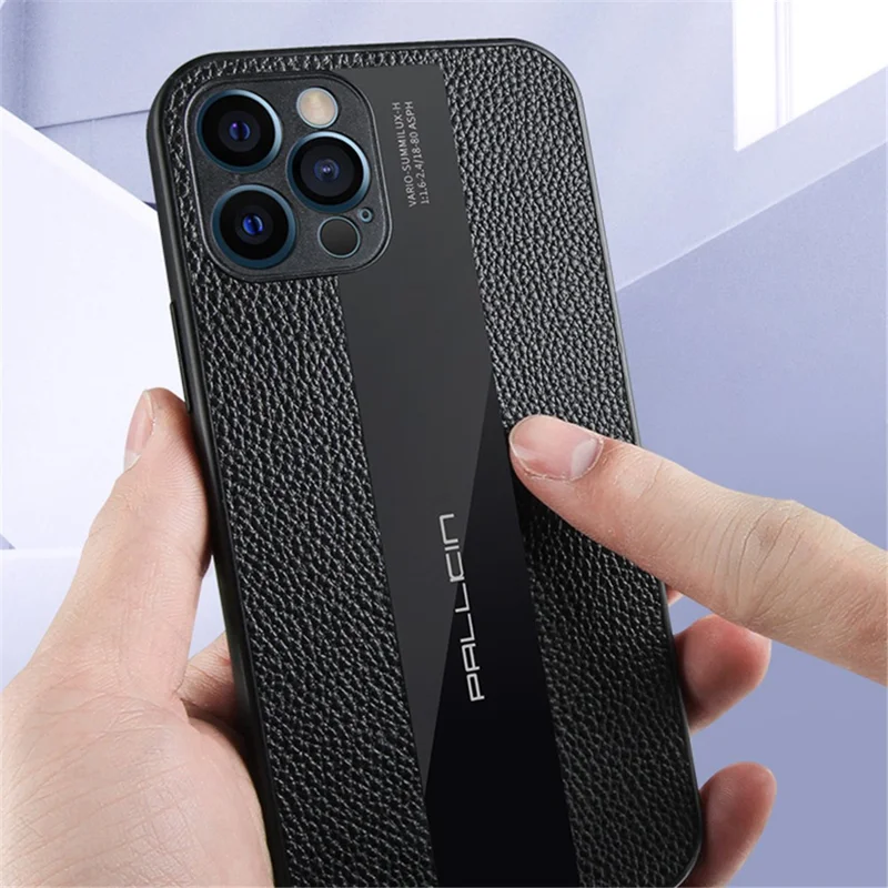 For iPhone 14 Plus Protective Case Anti-scratch Phone Cover Genuine Leather+TPU Phone Case - Red