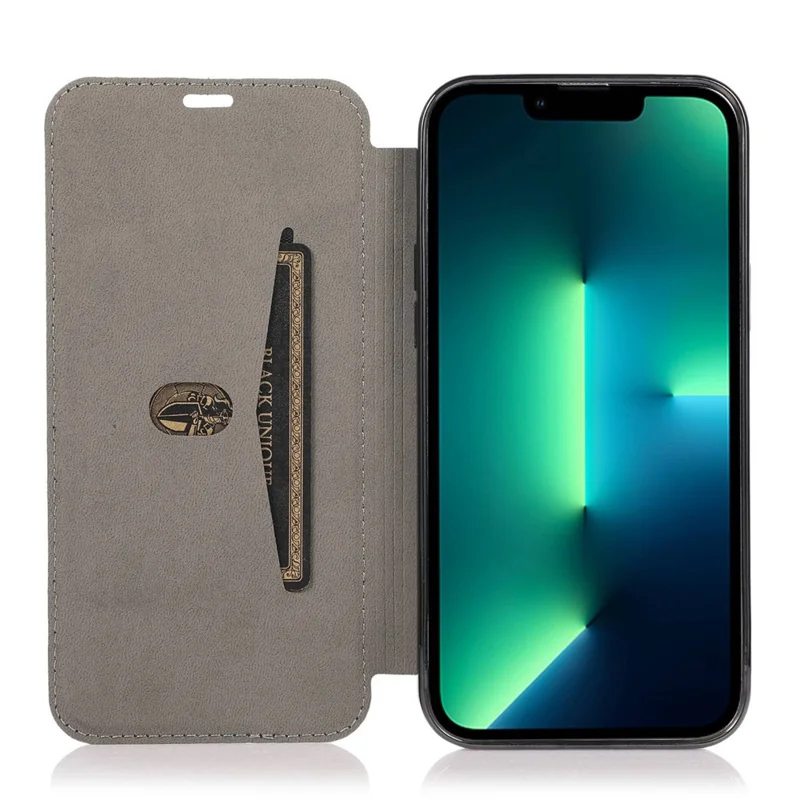 For iPhone 14 6.1 inch PU Leather Flip Case Transparent TPU Back Stand Function Electroplating Cover with Card Holder - Black