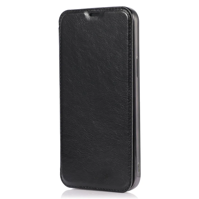 For iPhone 14 6.1 inch PU Leather Flip Case Transparent TPU Back Stand Function Electroplating Cover with Card Holder - Black