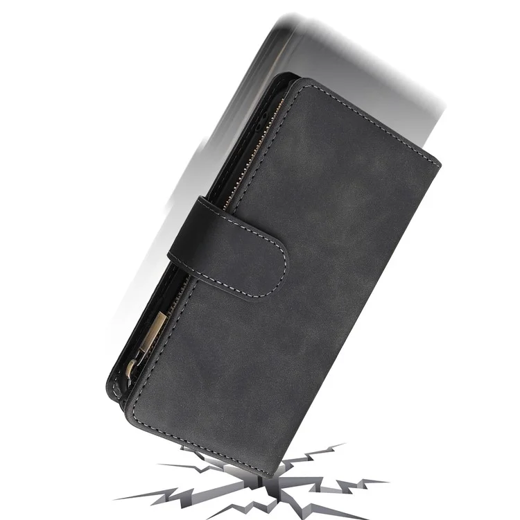 For iPhone 6 / 7 / 8 4.7 inch / SE (2020) / (2022) Multiple Card Slots Stand Case PU Leather Zipper Pocket Phone Wallet Cover - Black