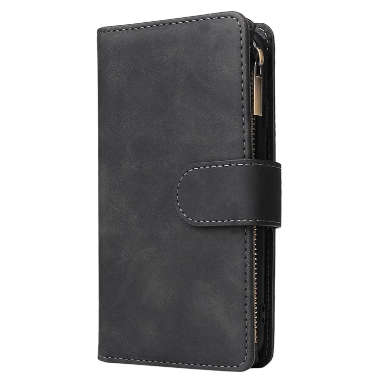 For iPhone 6 / 7 / 8 4.7 inch / SE (2020) / (2022) Multiple Card Slots Stand Case PU Leather Zipper Pocket Phone Wallet Cover - Black