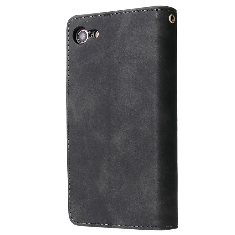 For iPhone 6 / 7 / 8 4.7 inch / SE (2020) / (2022) Multiple Card Slots Stand Case PU Leather Zipper Pocket Phone Wallet Cover - Black