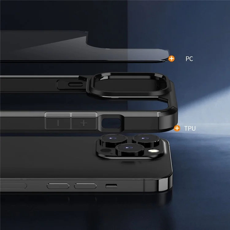 For iPhone 14 6.1 inch Shockproof Anti-scratch Mobile Phone Case PC+TPU Hybrid Back Cover - Black