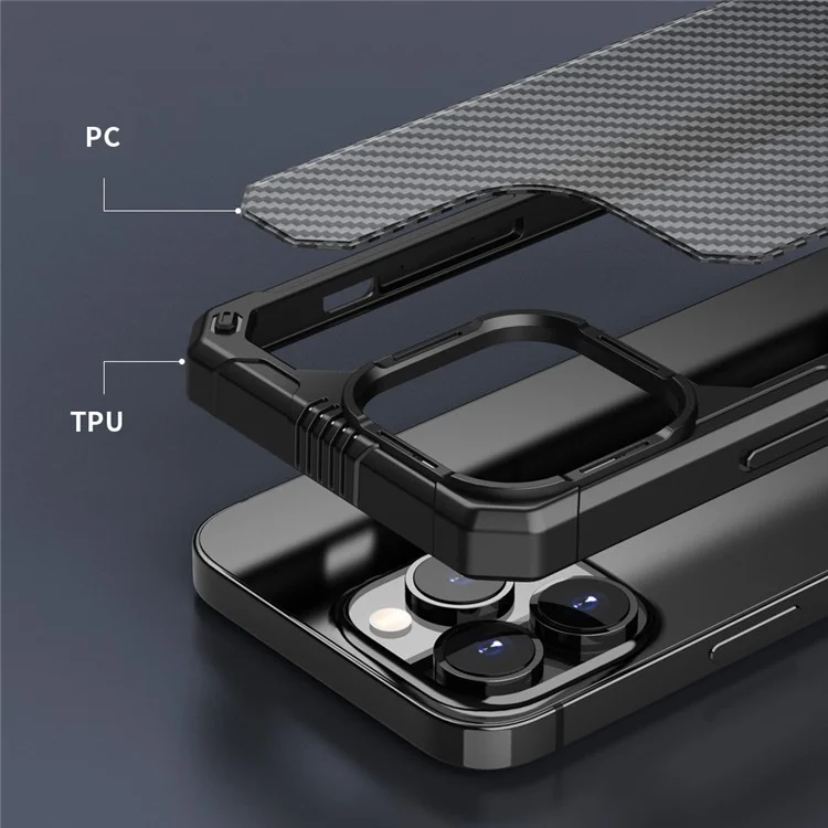 TPU+PC Slim Case Для Iphone 14 Max 6,7 Дюйма Защитная Крышка Углеродного Волокна Против Оболочки Телефона - Черный