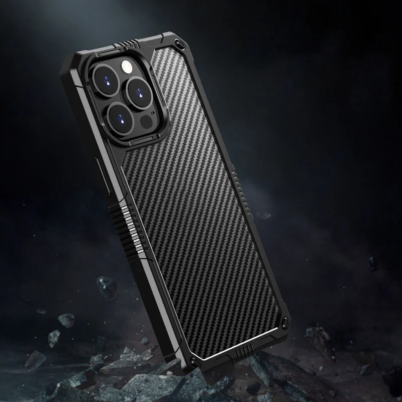 Carbon Fiber Anti-Fingerprint Case for iPhone 14 Pro 6.1 inch TPU+PC Shockproof Cover Scratch Resistant Phone Case - Black