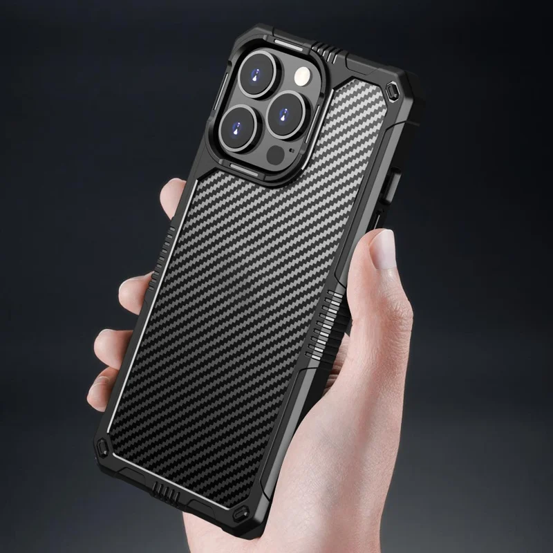 Carbon Fiber Anti-Fingerprint Case for iPhone 14 Pro 6.1 inch TPU+PC Shockproof Cover Scratch Resistant Phone Case - Black