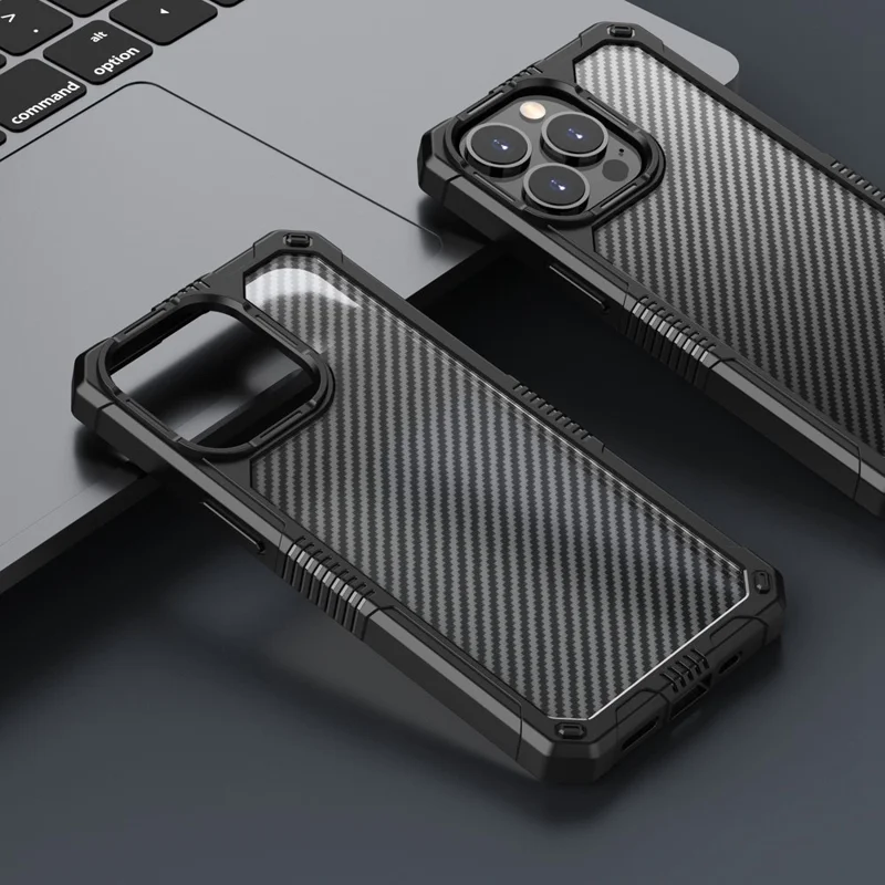 Carbon Fiber Anti-Fingerprint Case for iPhone 14 Pro 6.1 inch TPU+PC Shockproof Cover Scratch Resistant Phone Case - Black
