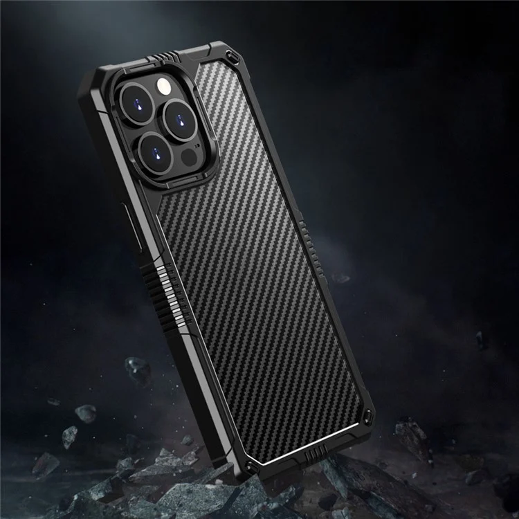 Case a Prueba de Gota Para Iphone 14 Pro Max 6.7 Pulgadas Cubierta Protectora TPU+PC Carbon Fiber Anti-Fingerprint Case - Negro