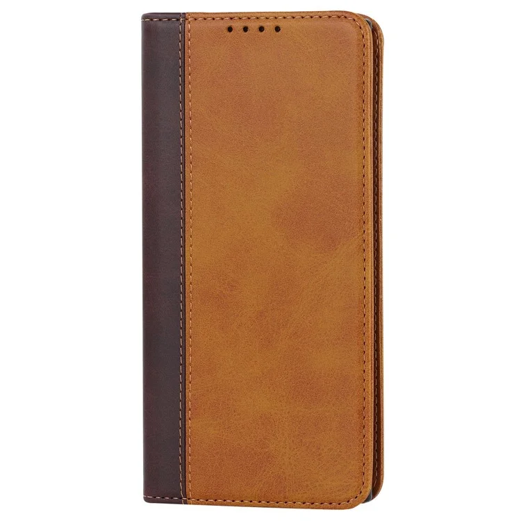 Для Samsung Galaxy S22 Ultra 5G Bi-color Plising Wallet Phone Case pu Кожаный Держатель Folio Flip Stand Magnetic Absorption - Желтый / Коричневый