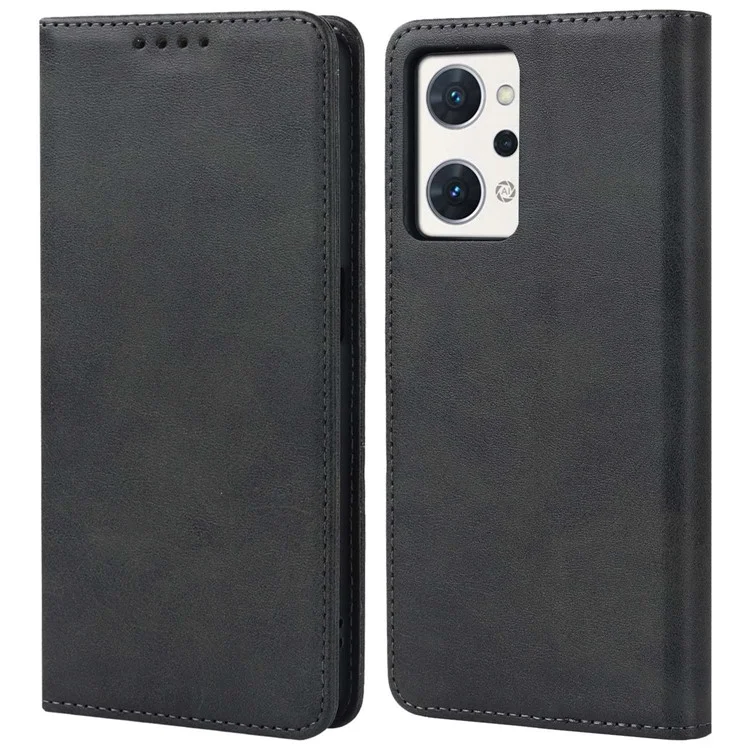 For Oppo Reno7 A (Japan Version) 5G PU Leather Wallet Case Stand Magnetic Auto-absorbed Shockproof Flip Cover - Black