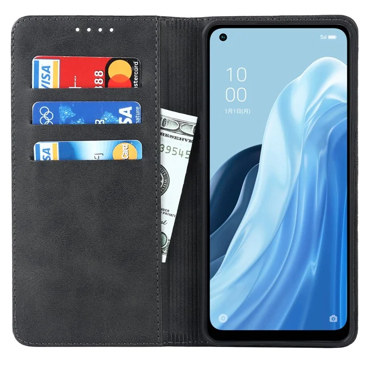 For Oppo Reno7 A (Japan Version) 5G PU Leather Wallet Case Stand Magnetic Auto-absorbed Shockproof Flip Cover - Black