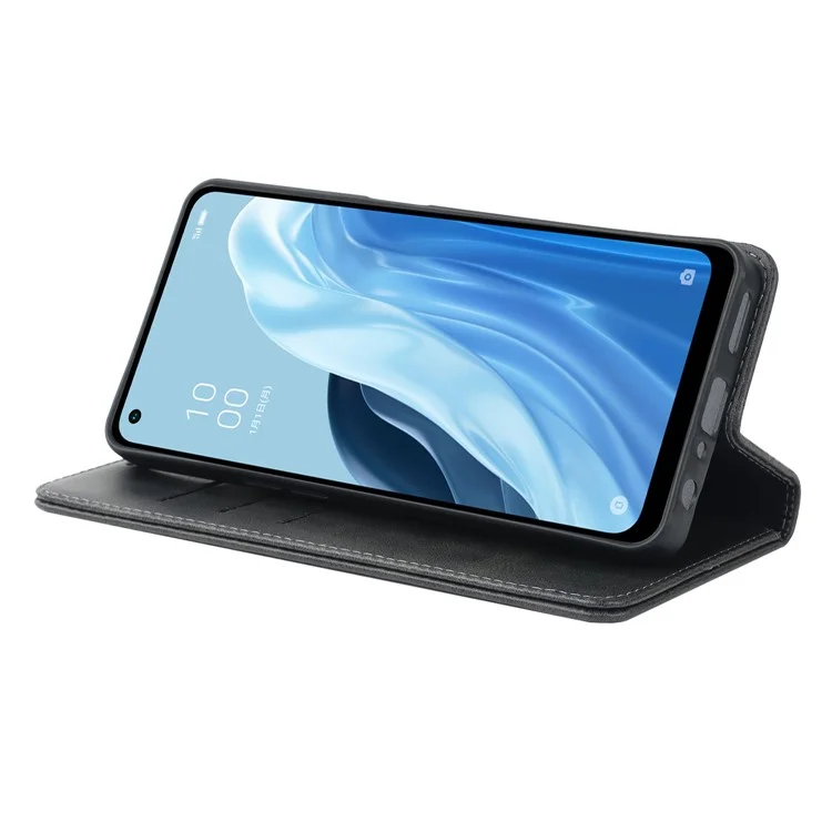 For Oppo Reno7 A (Japan Version) 5G PU Leather Wallet Case Stand Magnetic Auto-absorbed Shockproof Flip Cover - Black