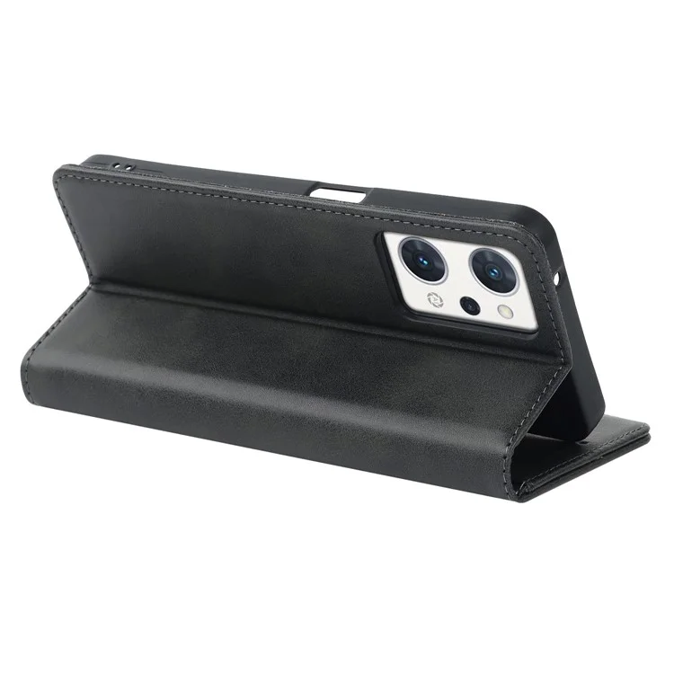 For Oppo Reno7 A (Japan Version) 5G PU Leather Wallet Case Stand Magnetic Auto-absorbed Shockproof Flip Cover - Black