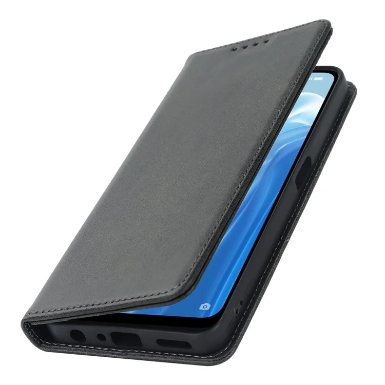 For Oppo Reno7 A (Japan Version) 5G PU Leather Wallet Case Stand Magnetic Auto-absorbed Shockproof Flip Cover - Black