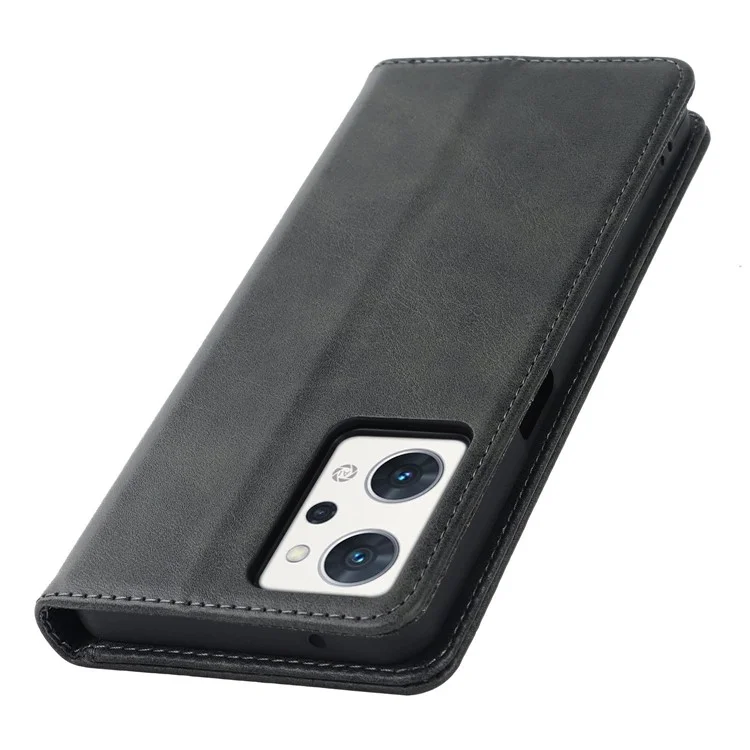 For Oppo Reno7 A (Japan Version) 5G PU Leather Wallet Case Stand Magnetic Auto-absorbed Shockproof Flip Cover - Black