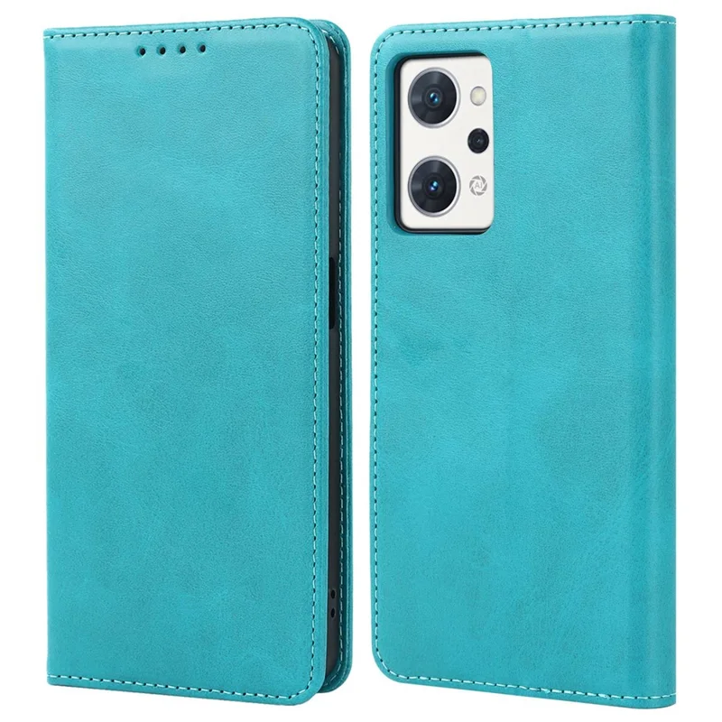 For Oppo Reno7 A (Japan Version) 5G PU Leather Wallet Case Stand Magnetic Auto-absorbed Shockproof Flip Cover - Sky Blue