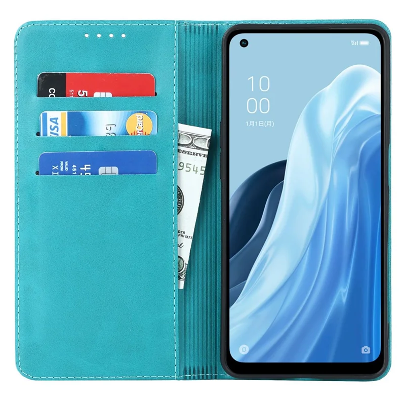 For Oppo Reno7 A (Japan Version) 5G PU Leather Wallet Case Stand Magnetic Auto-absorbed Shockproof Flip Cover - Sky Blue