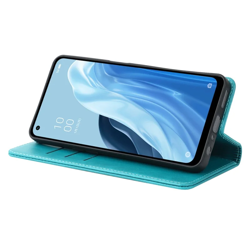 For Oppo Reno7 A (Japan Version) 5G PU Leather Wallet Case Stand Magnetic Auto-absorbed Shockproof Flip Cover - Sky Blue