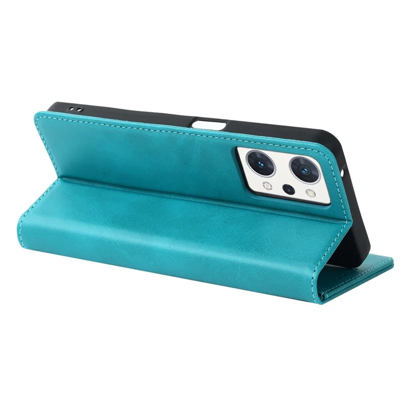 For Oppo Reno7 A (Japan Version) 5G PU Leather Wallet Case Stand Magnetic Auto-absorbed Shockproof Flip Cover - Sky Blue