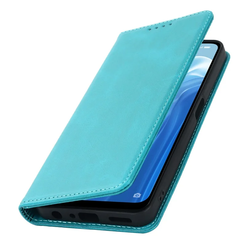 For Oppo Reno7 A (Japan Version) 5G PU Leather Wallet Case Stand Magnetic Auto-absorbed Shockproof Flip Cover - Sky Blue