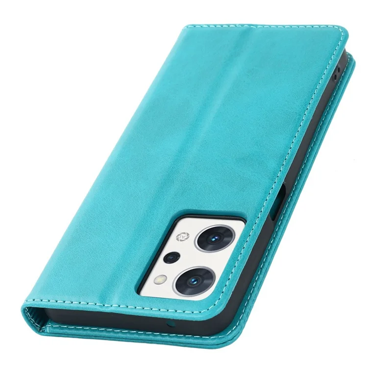 For Oppo Reno7 A (Japan Version) 5G PU Leather Wallet Case Stand Magnetic Auto-absorbed Shockproof Flip Cover - Sky Blue