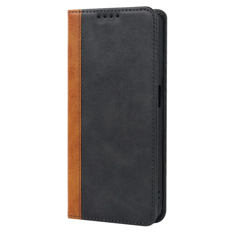 Bi-color Splicing Stand Wallet Case for Oppo Reno7 A (Japan Version) 5G, Folio Flip PU Leather Phone Cover Inner TPU Shell - Black  /  Yellow