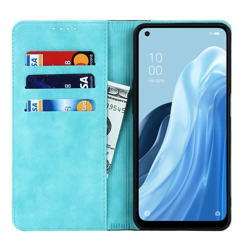Bi-color Splicing Stand Wallet Case til Oppo Reno7 A (Japan Version) 5G, Folio Flip PU Læder Telefonbeskyttelse Indvendig TPU Skal - Lyseblå / Mørkeblå