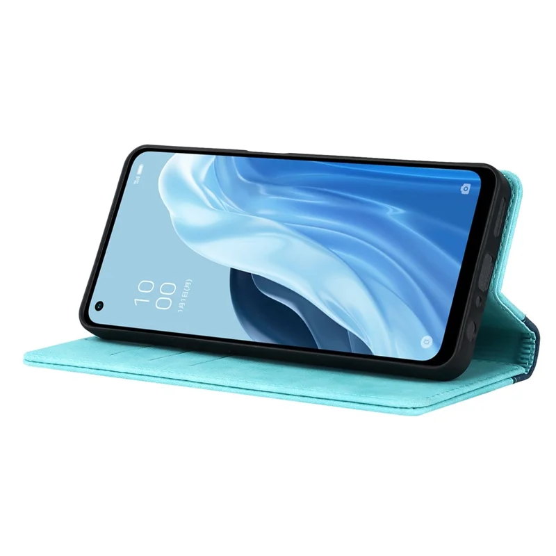 Bi-color Splicing Stand Wallet Case til Oppo Reno7 A (Japan Version) 5G, Folio Flip PU Læder Telefonbeskyttelse Indvendig TPU Skal - Lyseblå / Mørkeblå